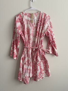 Plum Pretty Sugar Floral Wrap Robe XS Red Purple White Romantic Boho